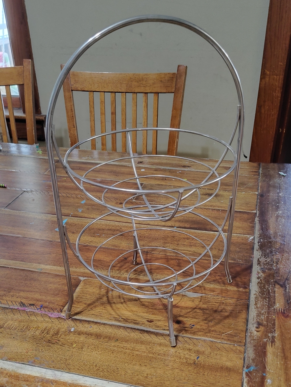 2-Tier Metal Fruit Basket - Silver Wire Stand